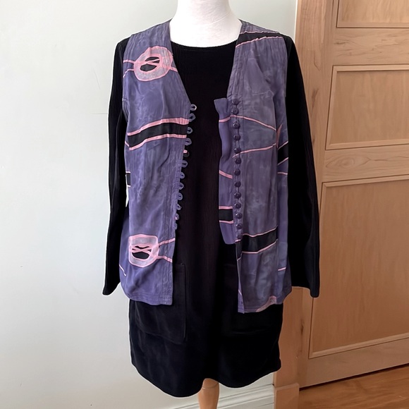 Vintage Y2K Sleeveless Button Down Vest in Purples Pink and Black, Size M - Picture 1 of 14